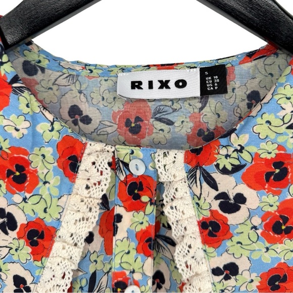 Rixo Small Misha‎ Floral Print Cotton Blouse Blue Multicolor Peter Pan Collar - Picture 8 of 12